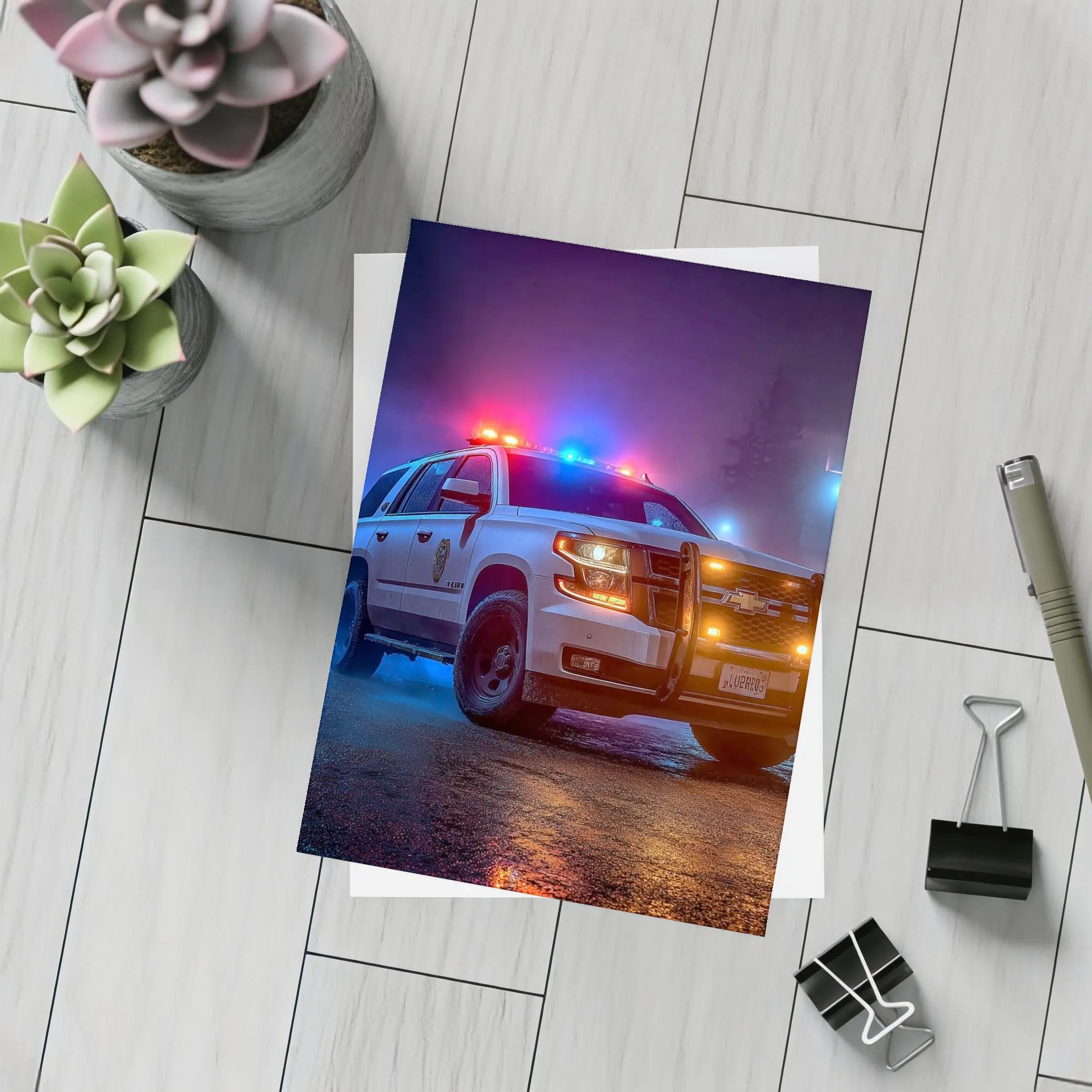 Chevrolet Tahoe Police SUV Night City Streets – Postcards