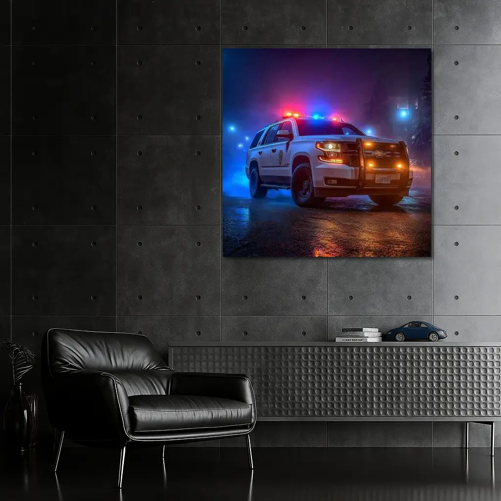 Chevrolet Tahoe Police SUV Night City Streets – Wall Art