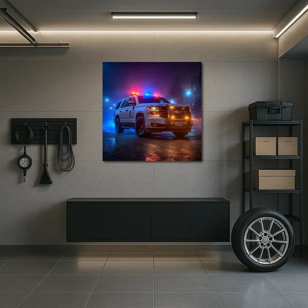 Chevrolet Tahoe Police SUV Night City Streets – Wall Art