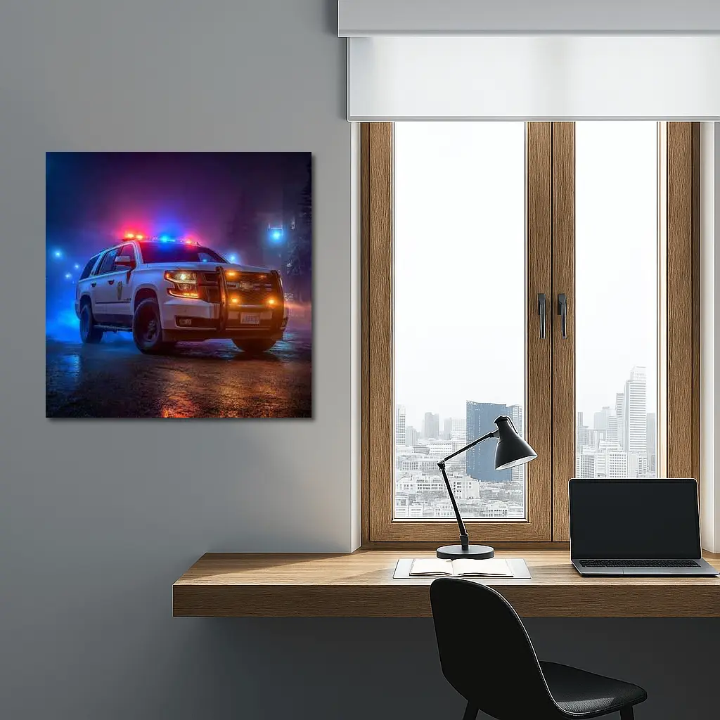 Chevrolet Tahoe Police SUV Night City Streets – Wall Art