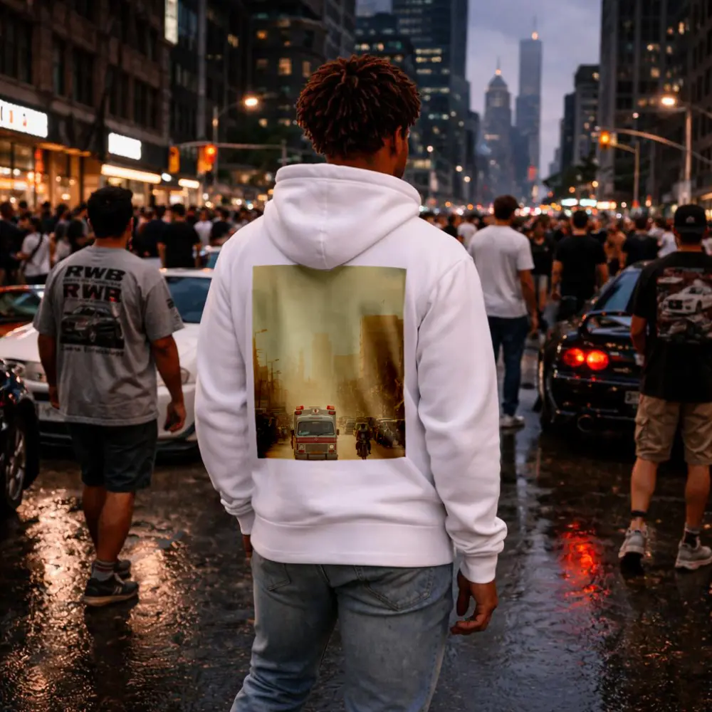 Ambulance Driving Through Hazy Indian City Street – Hoodies