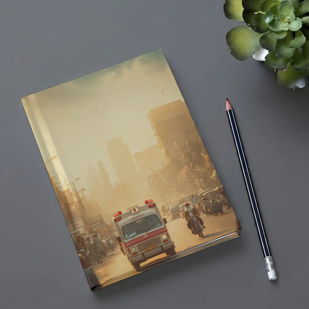 Ambulance Driving Through Hazy Indian City Street – Notebooks