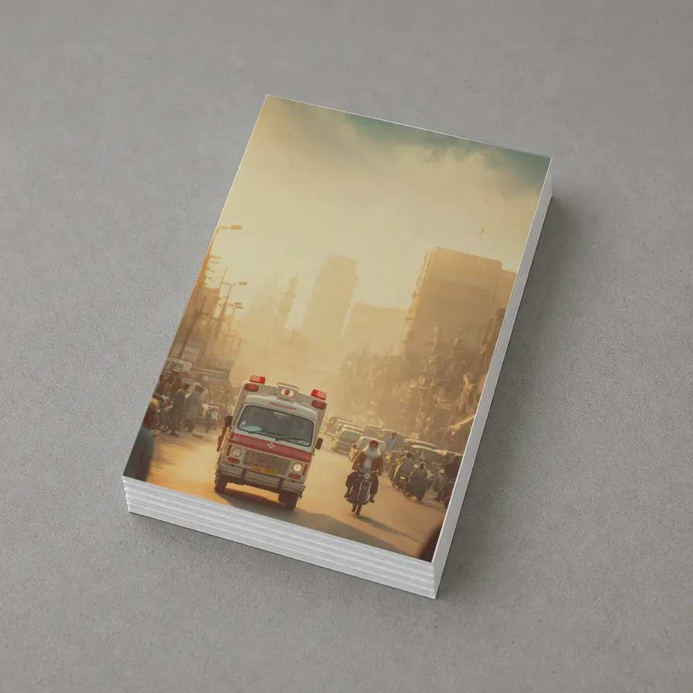 Ambulance Driving Through Hazy Indian City Street – Postcards
