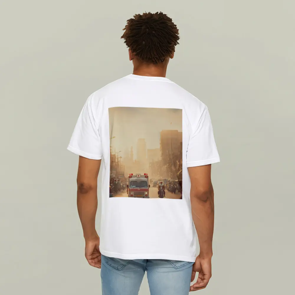 Ambulance Driving Through Hazy Indian City Street – T-Shirts