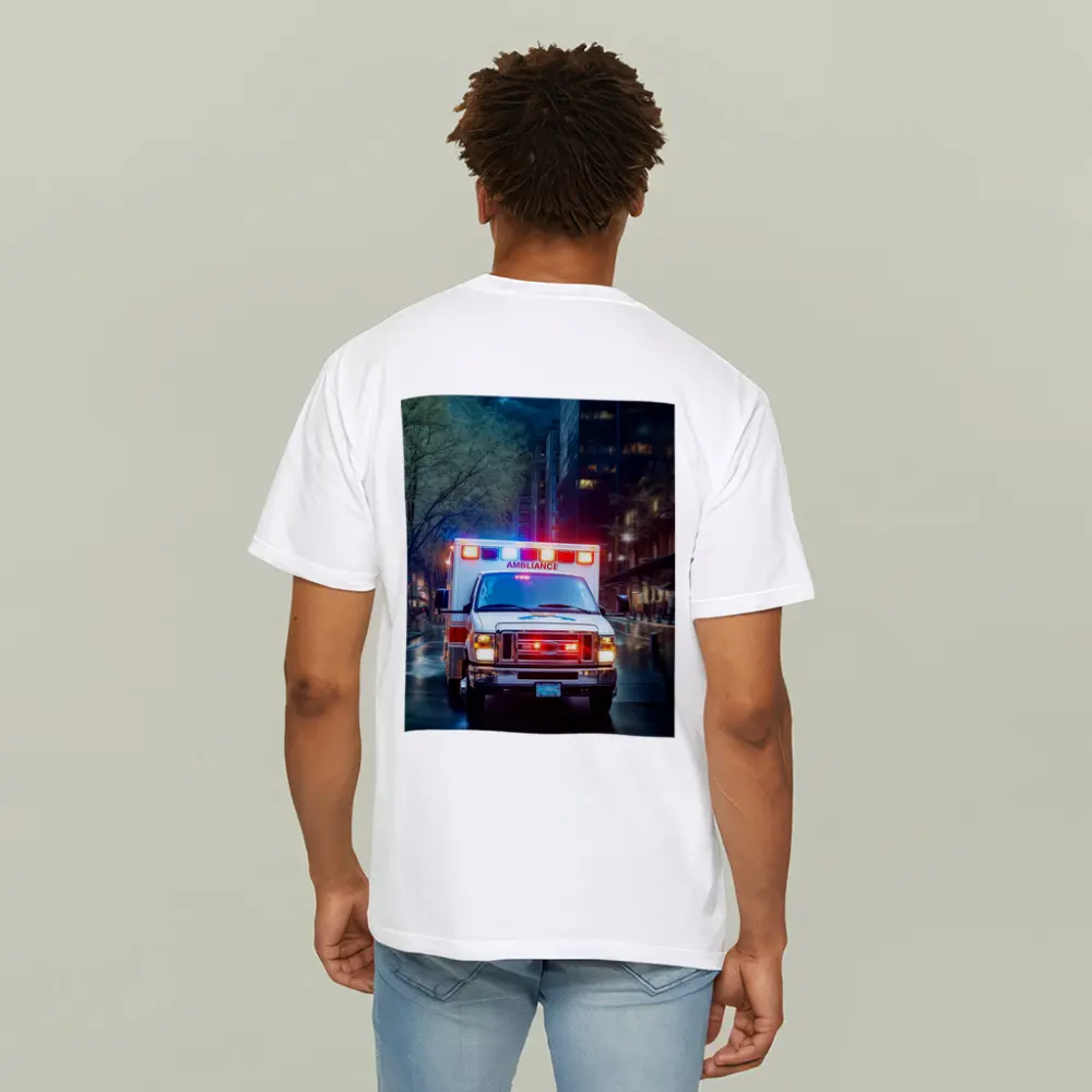 Ambulance Racing Through Rainy City Streets – T-Shirts