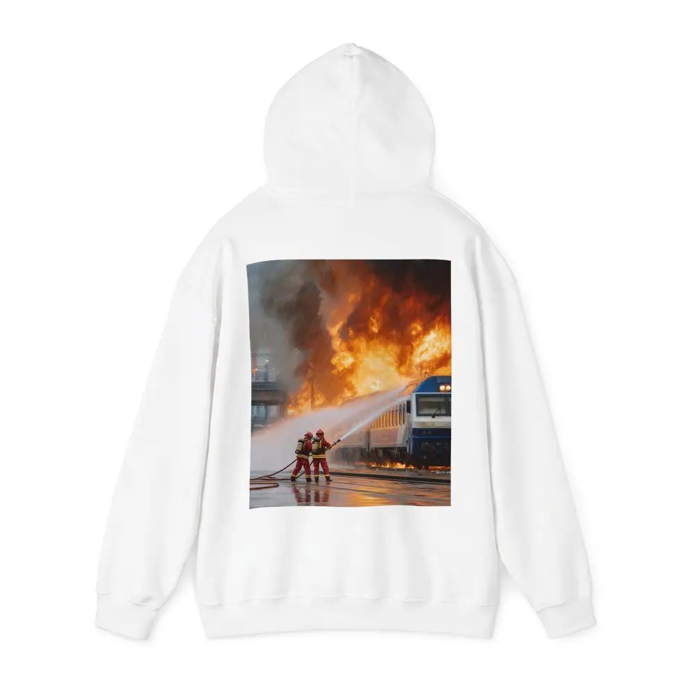 Firefighters Battling Burning Train Oil Painting – Hoodies
