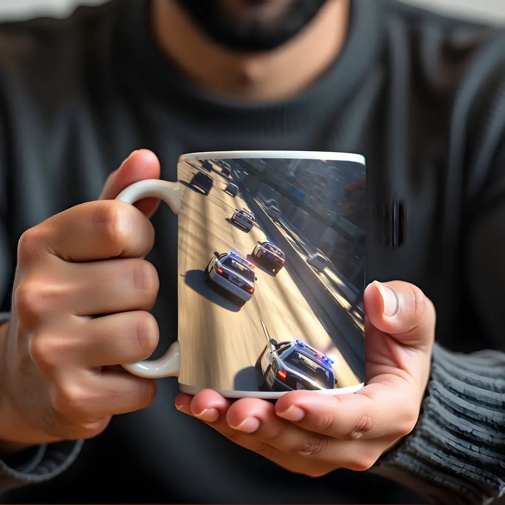 Police Cars Highway Chase City Scene – Mugs