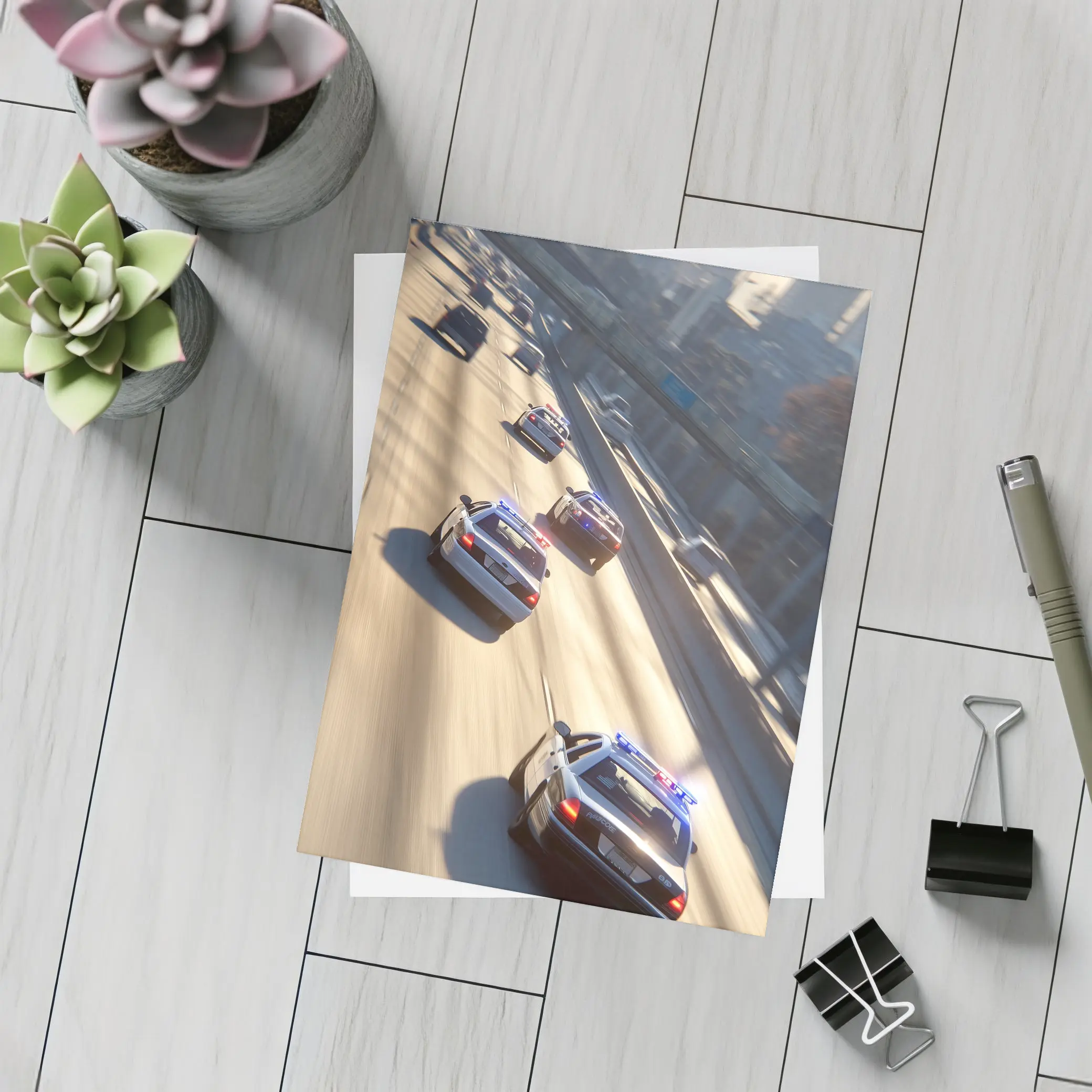 Police Cars Highway Chase City Scene – Postcards