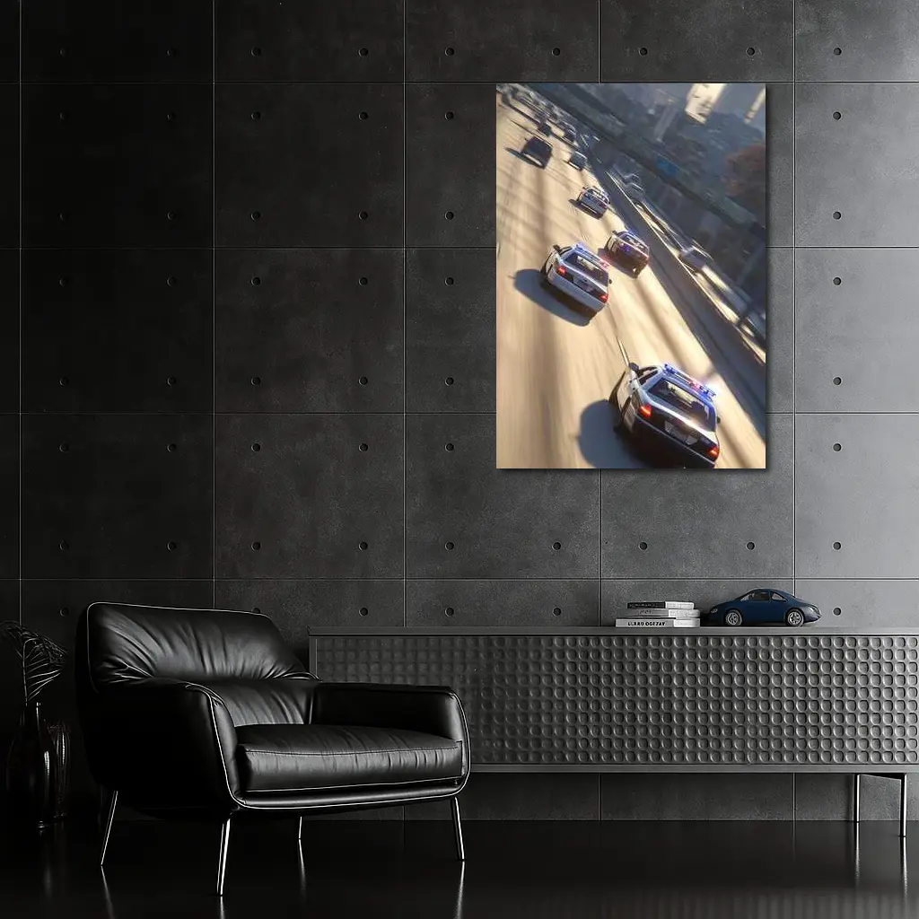 Police Cars Highway Chase City Scene – Wall Art