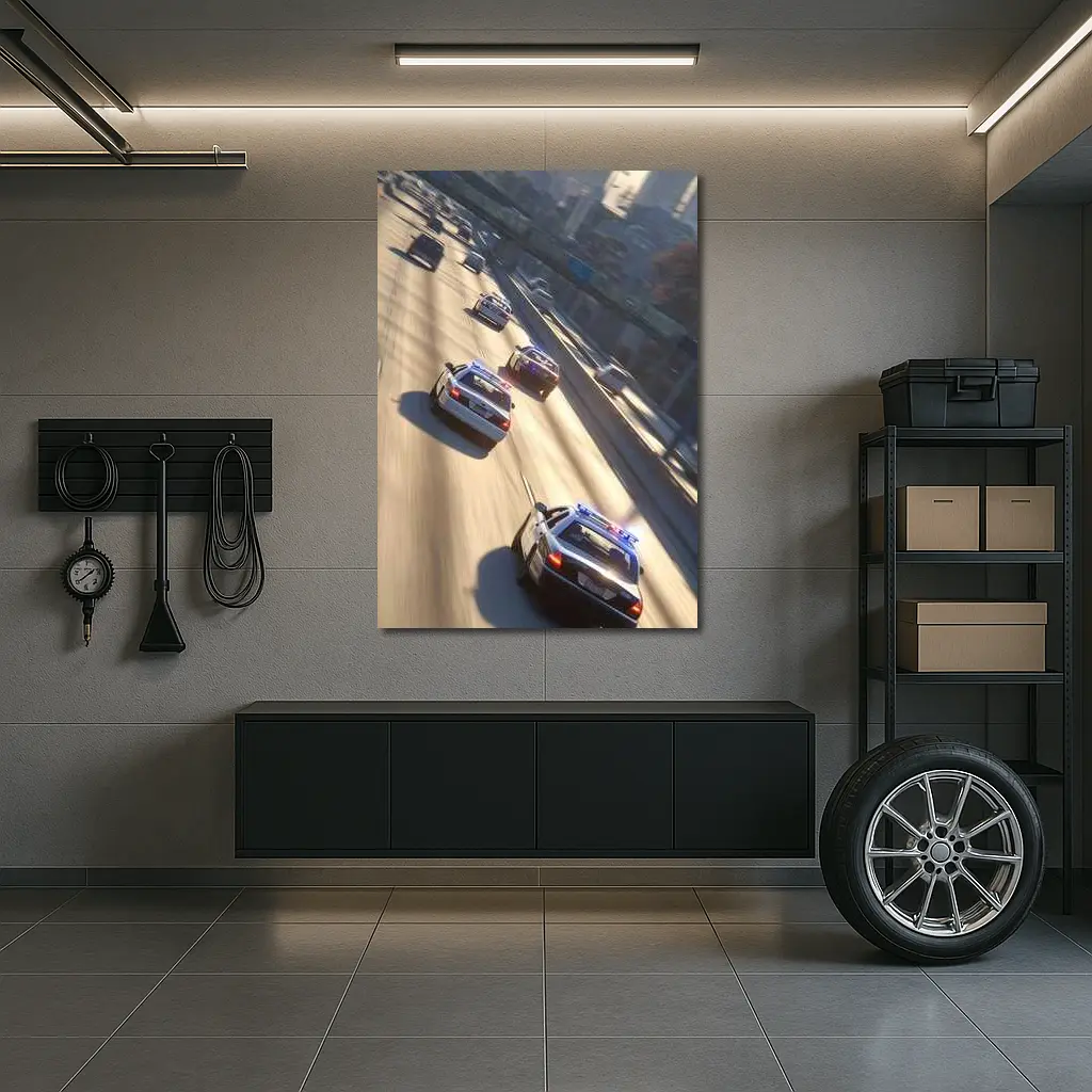 Police Cars Highway Chase City Scene – Wall Art