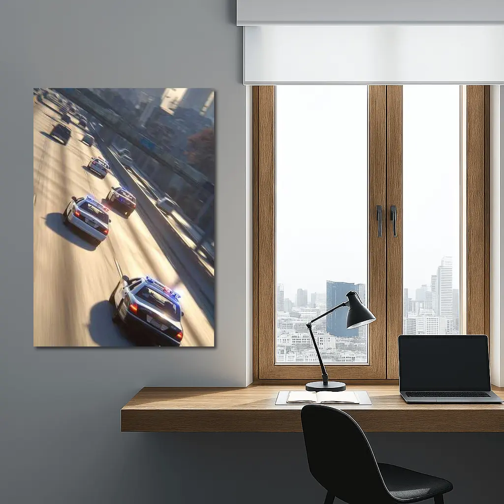 Police Cars Highway Chase City Scene – Wall Art