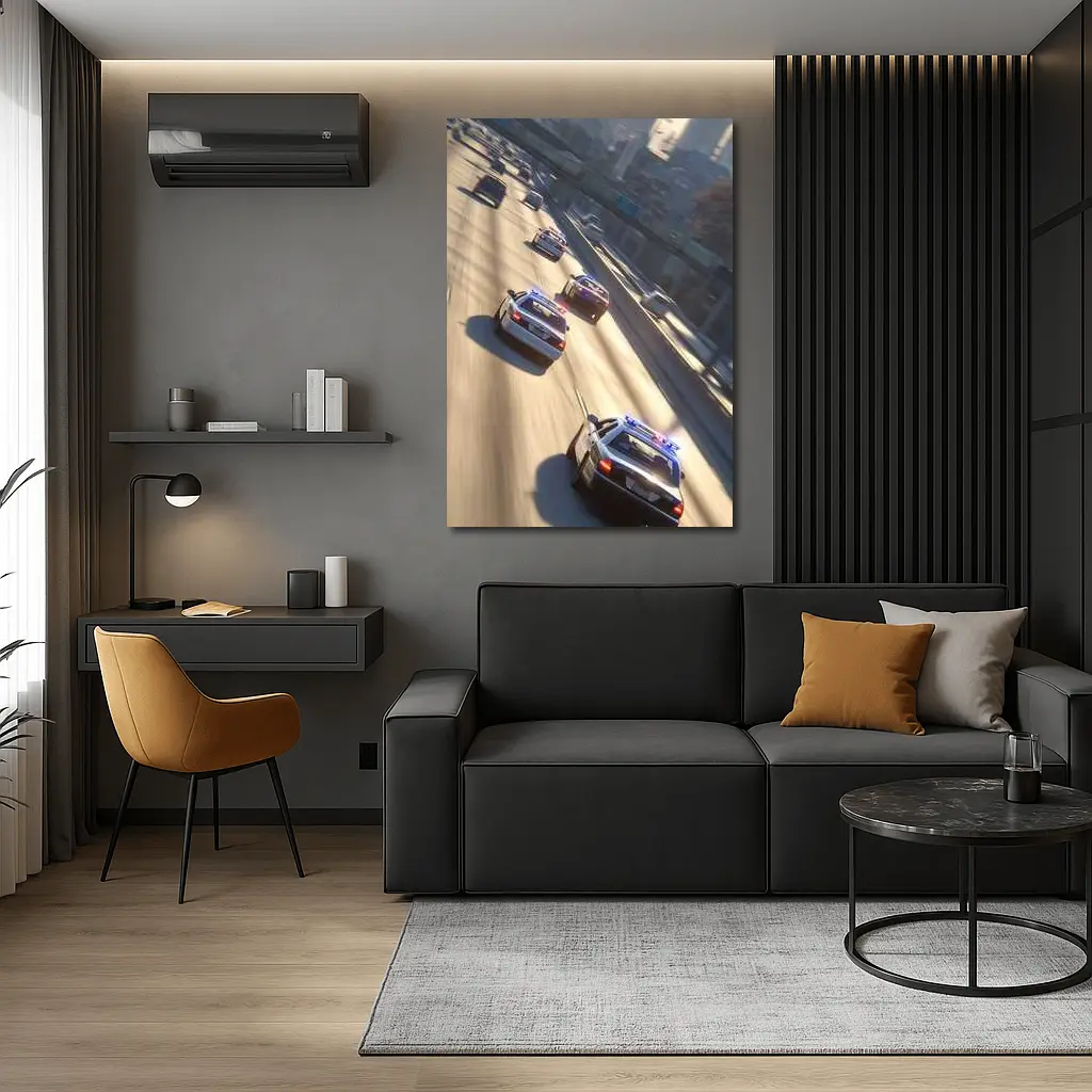 Police Cars Highway Chase City Scene – Wall Art