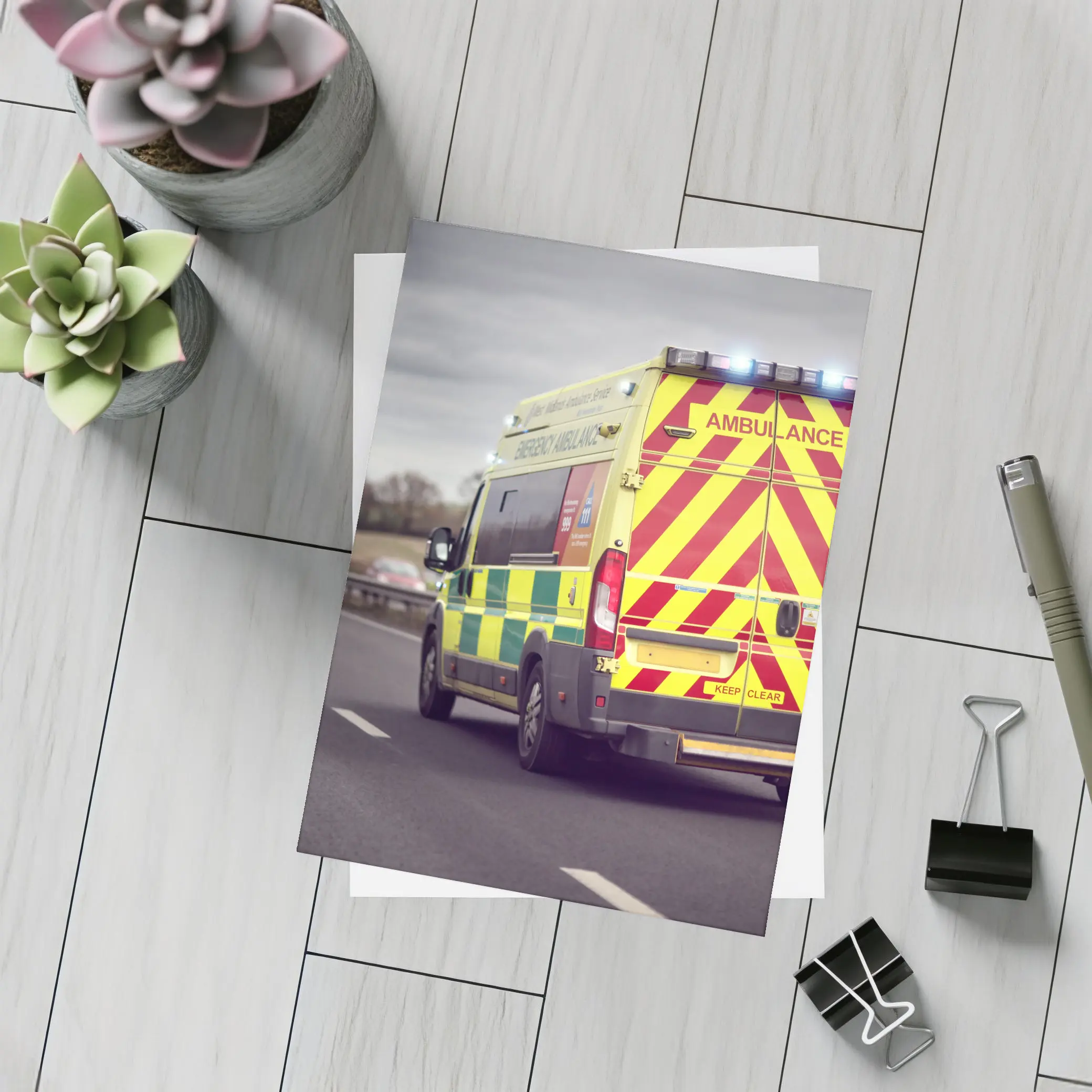 British Ambulance Speeding On Motorway Highway – Postcards