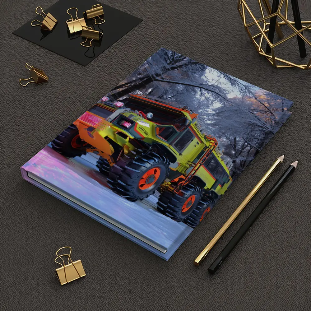 Monster Truck Neon Yellow Winter Forest Scene – Notebooks