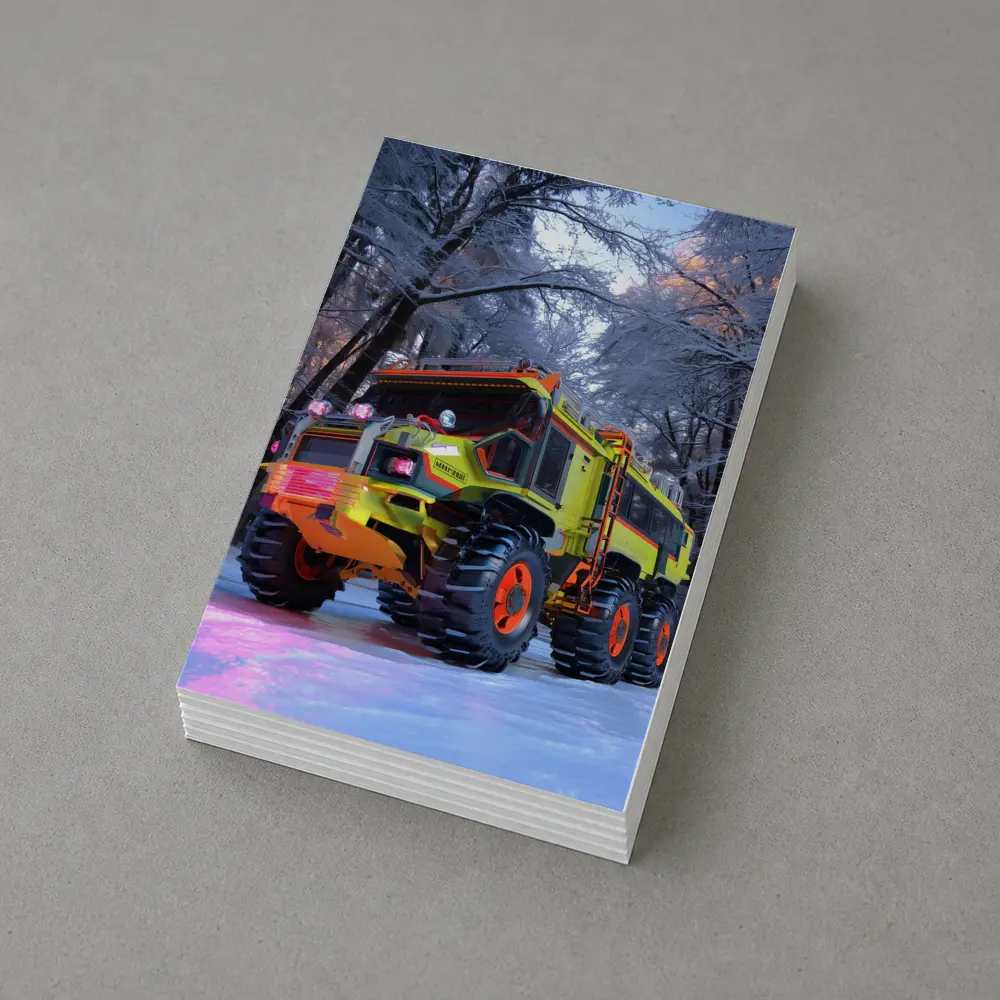 Monster Truck Neon Yellow Winter Forest Scene – Postcards