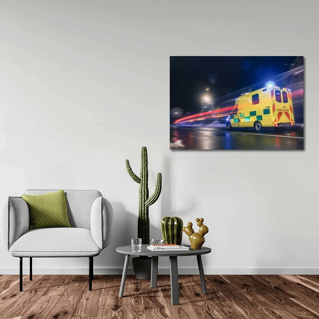 Ambulance Racing Through City Night Streets – Wall Art