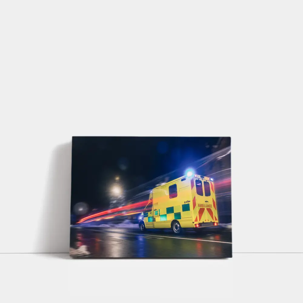 Ambulance Racing Through City Night Streets – Wall Art