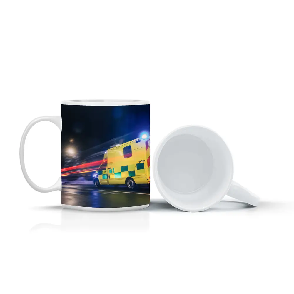 Ambulance Racing Through City Night Streets – Mugs