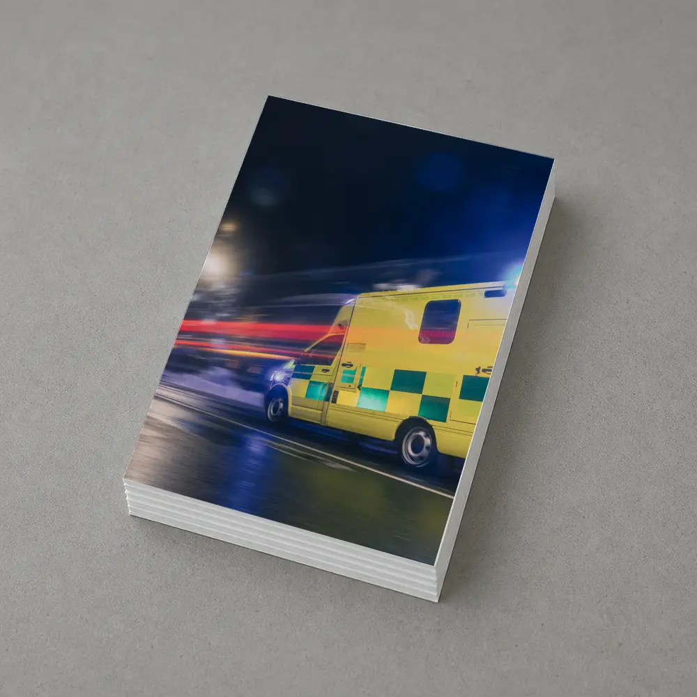 Ambulance Racing Through City Night Streets – Postcards
