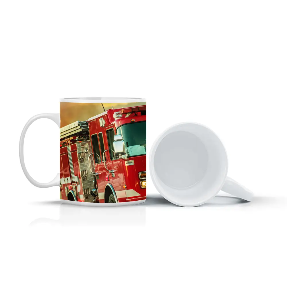 Red Fire Truck Racing Toward Wildfire – Mugs