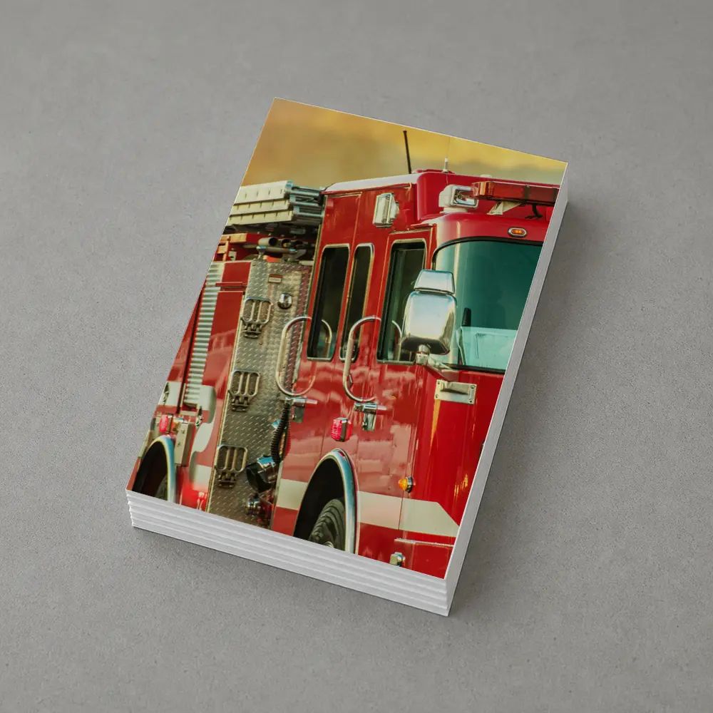 Red Fire Truck Racing Toward Wildfire – Postcards