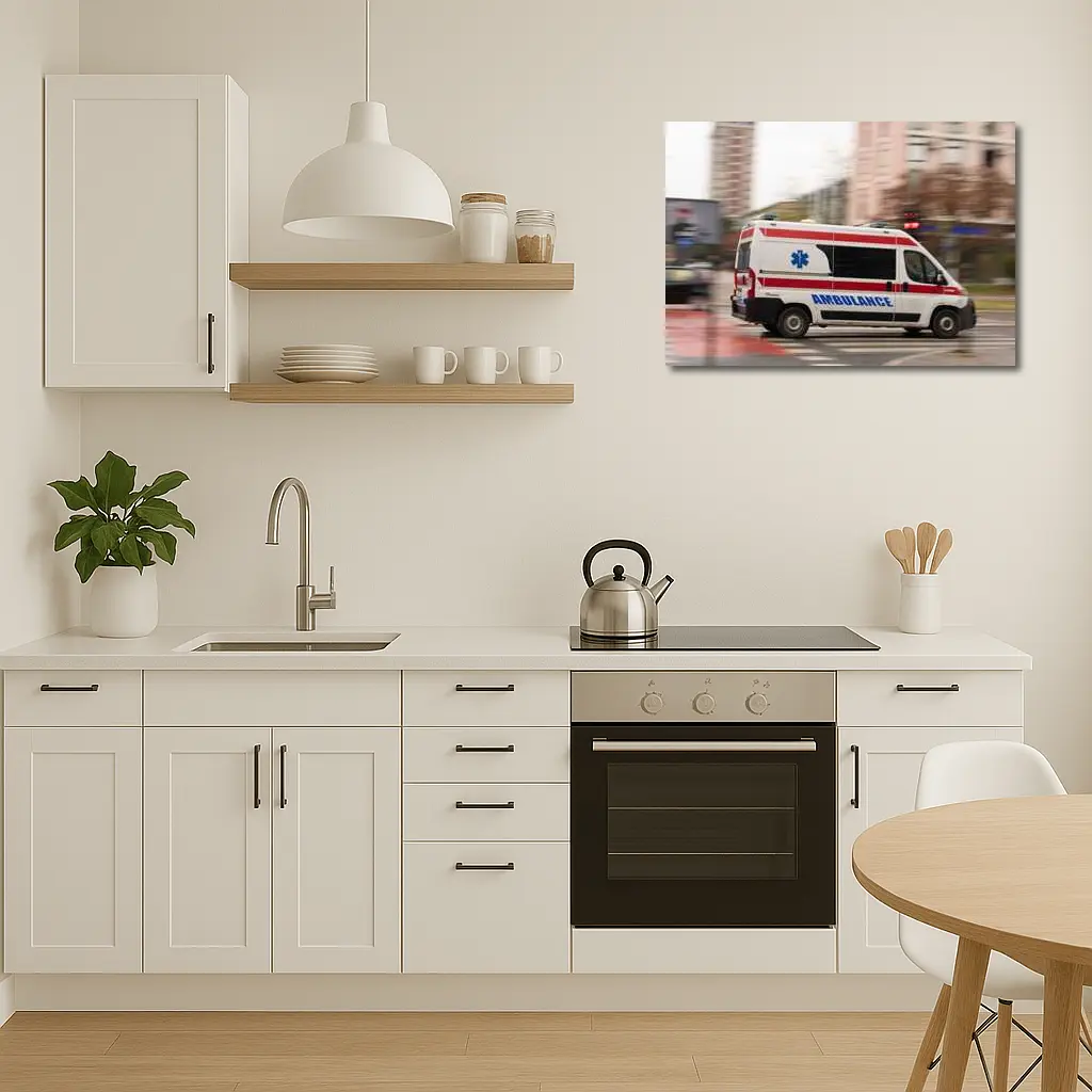 Ambulance Speeding Through City Street – Wall Art