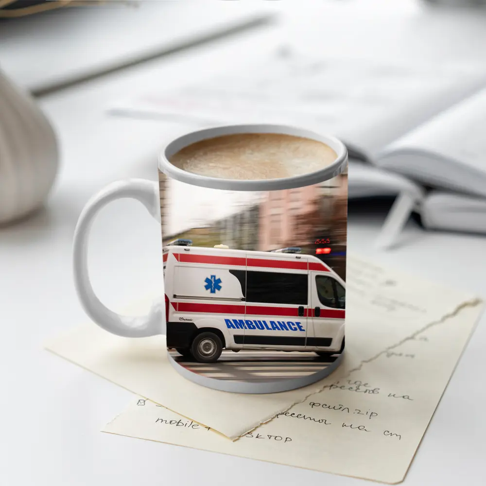Ambulance Speeding Through City Street – Mugs