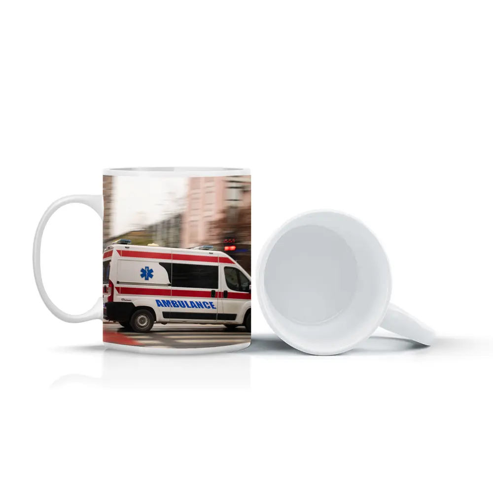 Ambulance Speeding Through City Street – Mugs