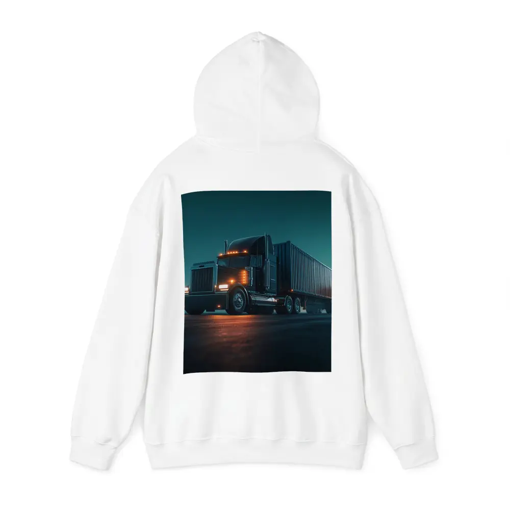 Black Semi Truck Glowing Night Parking Lot – Hoodies