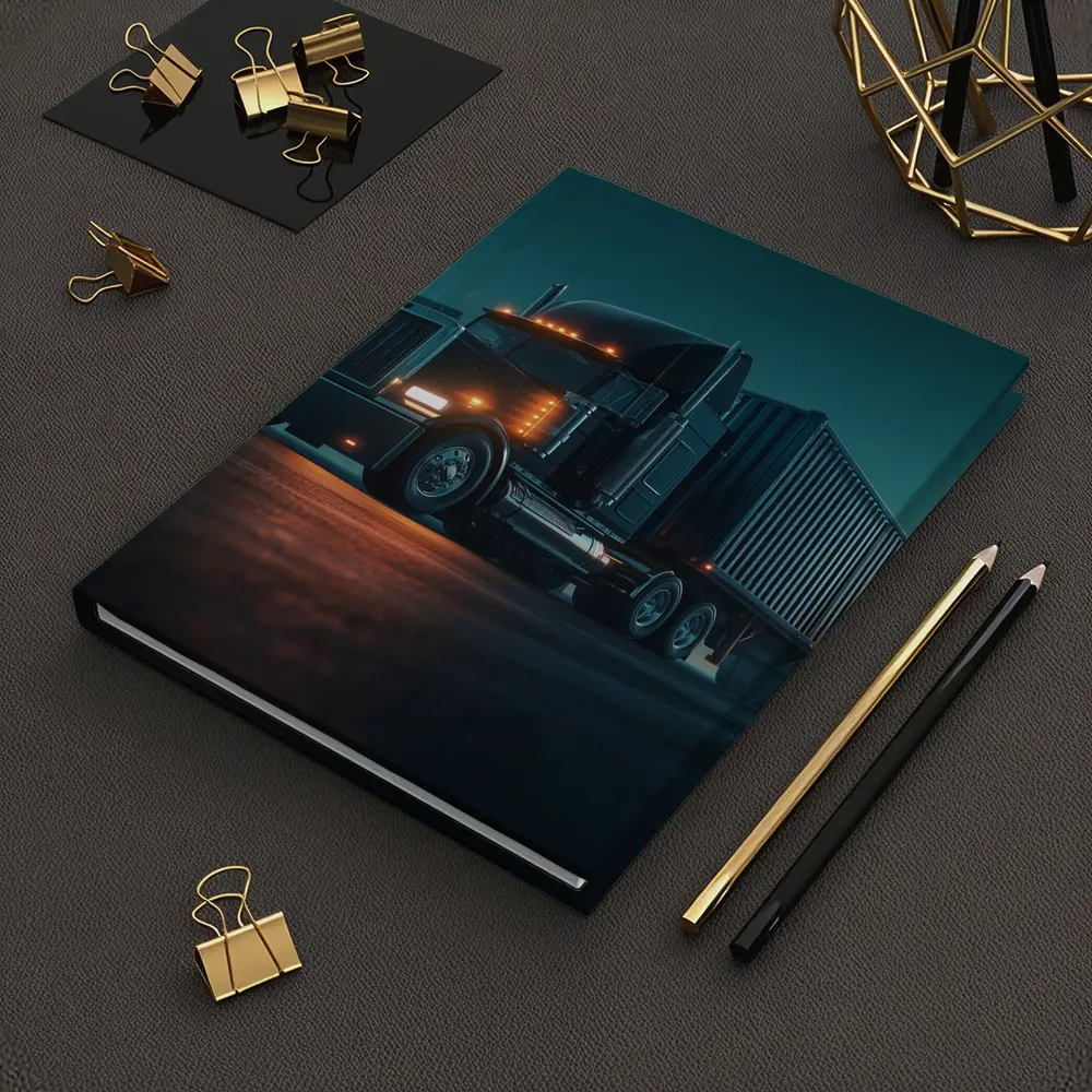 Black Semi Truck Glowing Night Parking Lot – Notebooks