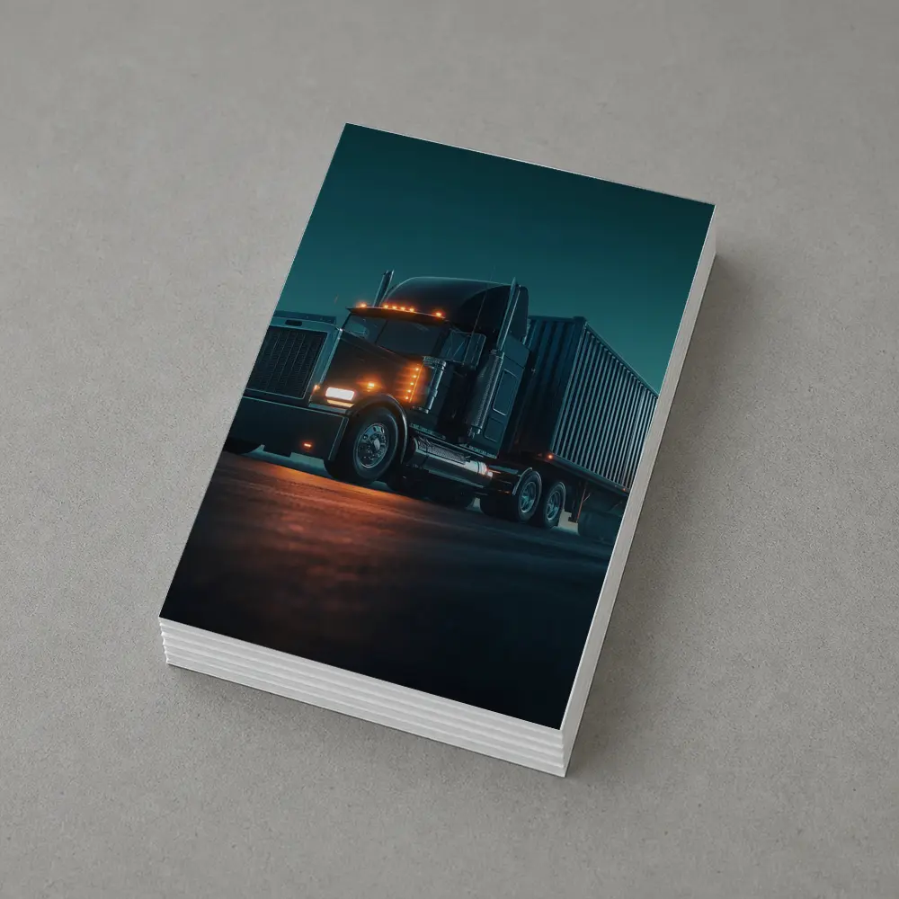 Black Semi Truck Glowing Night Parking Lot – Postcards