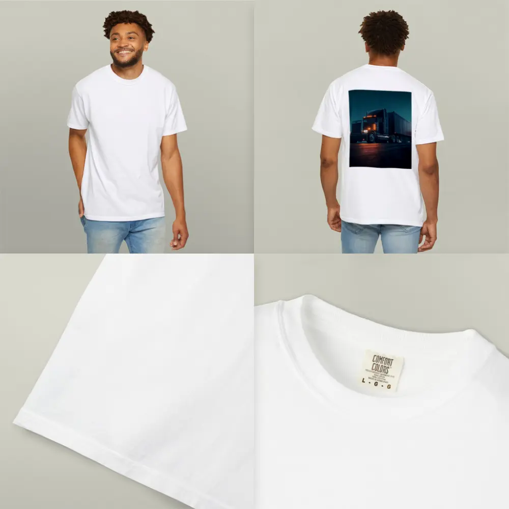 Black Semi Truck Glowing Night Parking Lot – T-Shirts