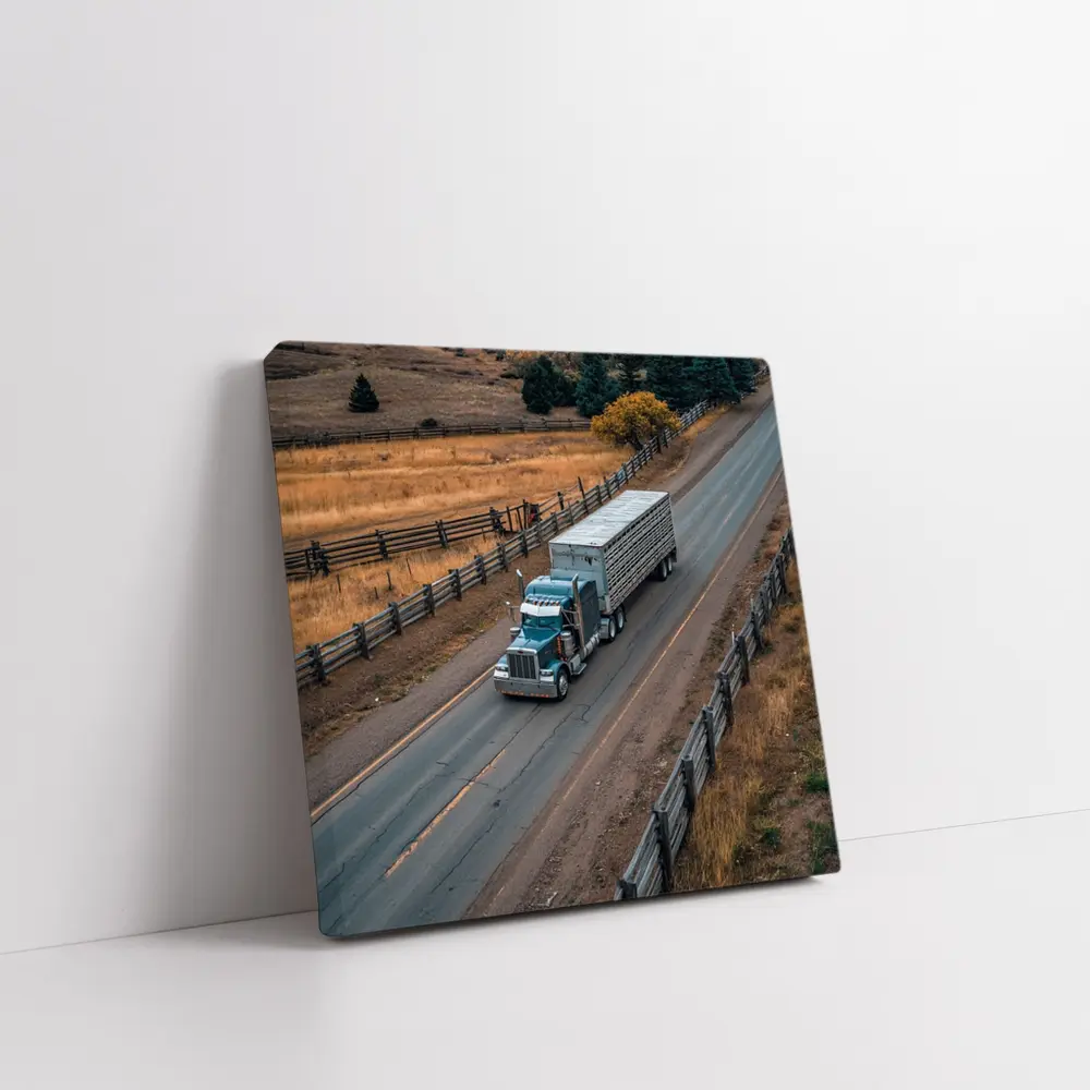 Classic Semi Truck Rolling Through Rural Highway – Wall Art
