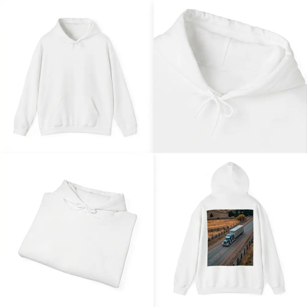 Classic Semi Truck Rolling Through Rural Highway – Hoodies