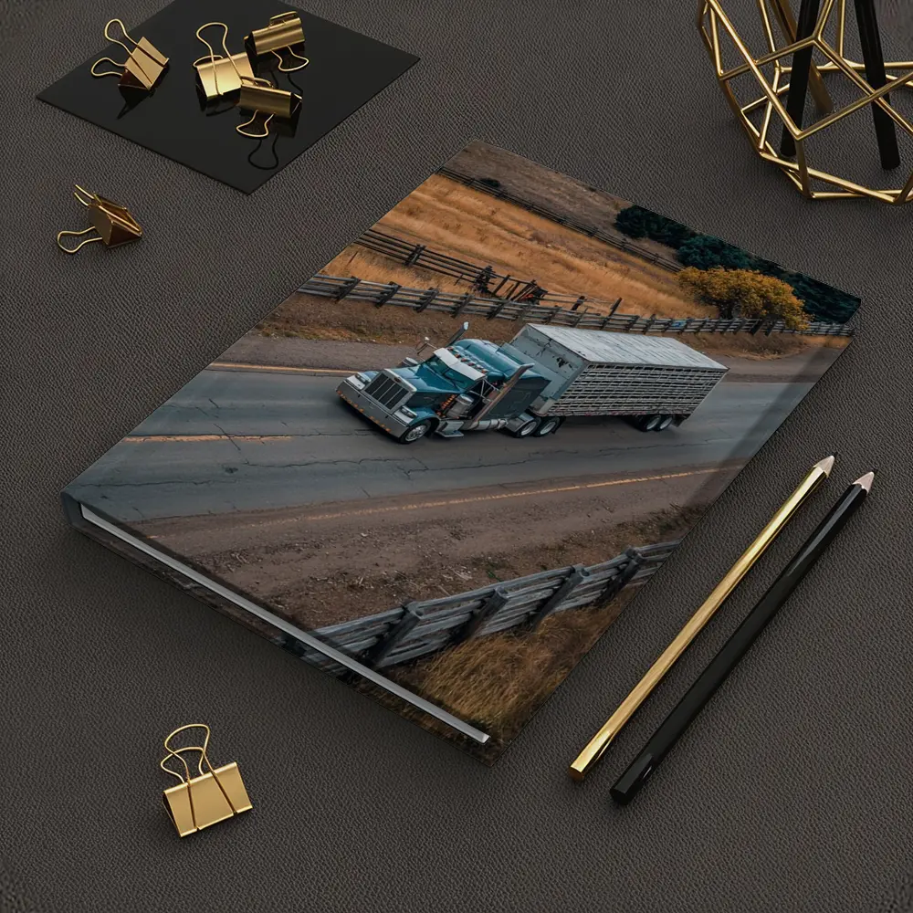Classic Semi Truck Rolling Through Rural Highway – Notebooks