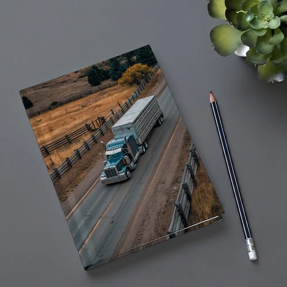 Classic Semi Truck Rolling Through Rural Highway – Notebooks
