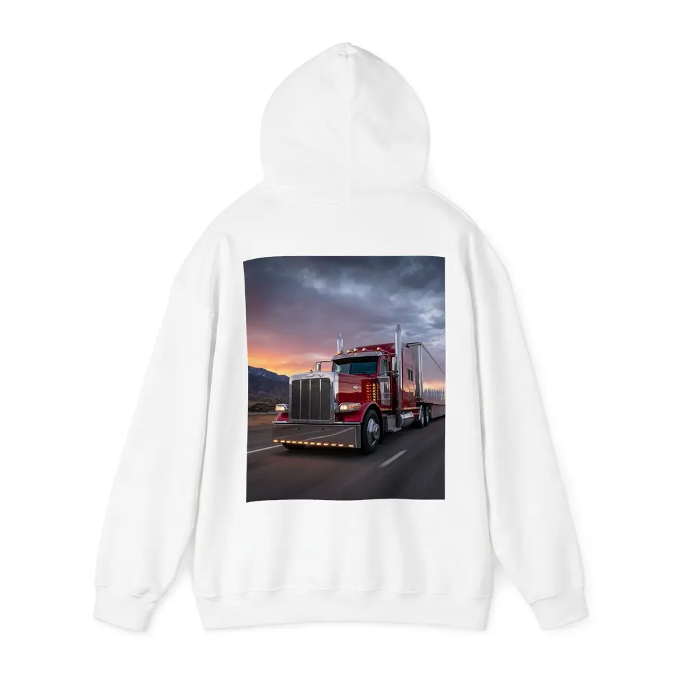Red Peterbilt Semi Truck Stormy Sunset Highway – Hoodies
