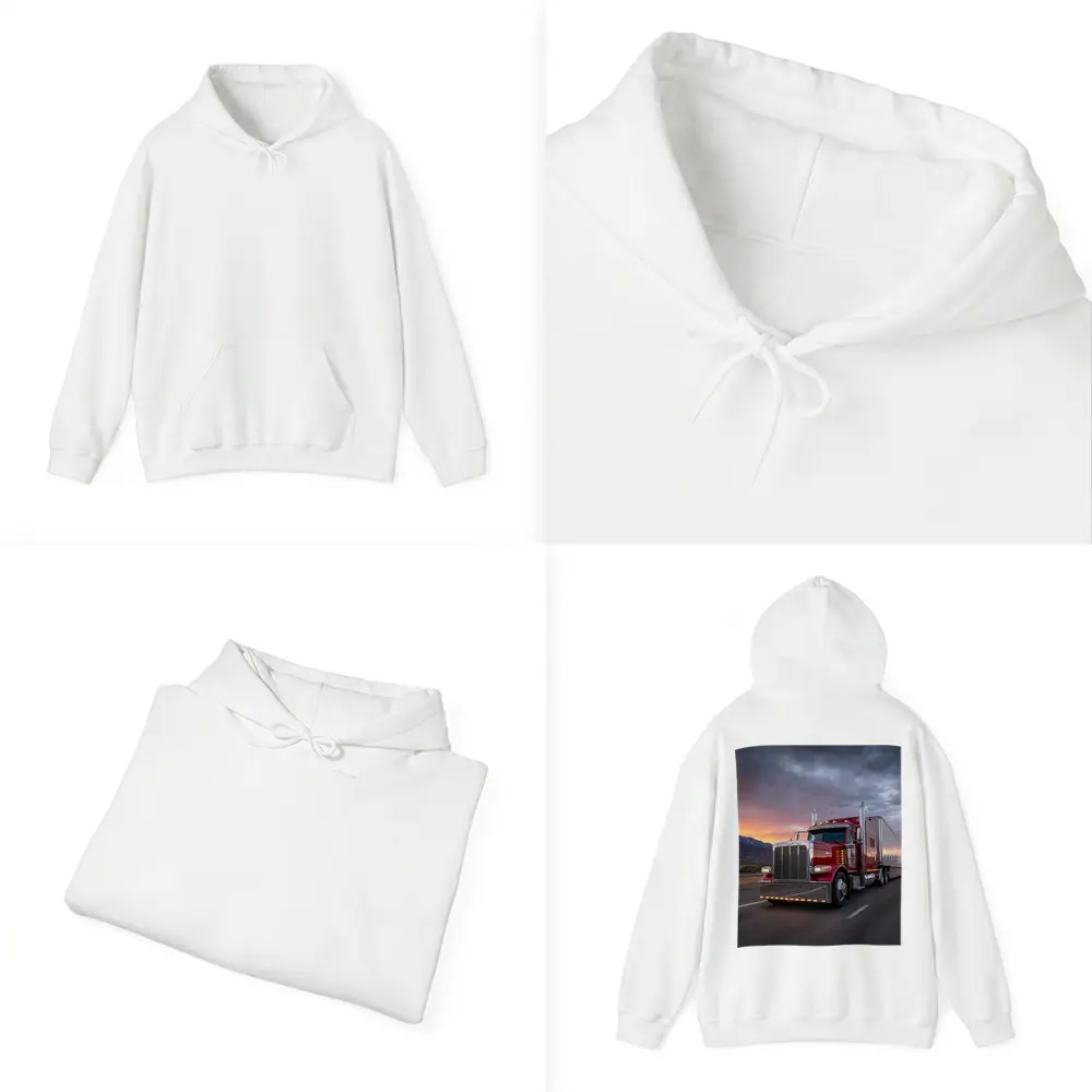 Red Peterbilt Semi Truck Stormy Sunset Highway – Hoodies