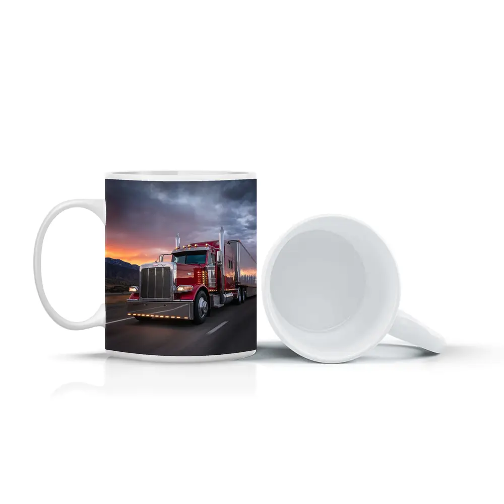 Red Peterbilt Semi Truck Stormy Sunset Highway – Mugs
