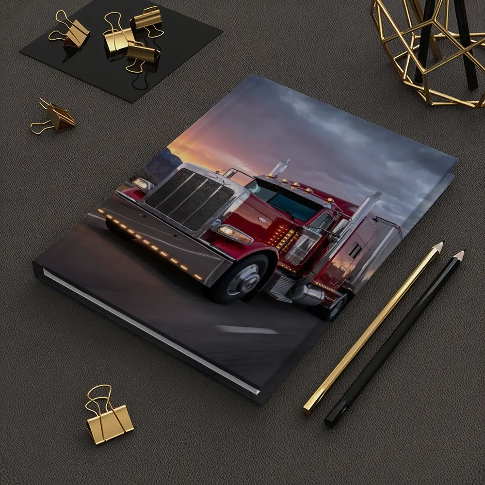 Red Peterbilt Semi Truck Stormy Sunset Highway – Notebooks