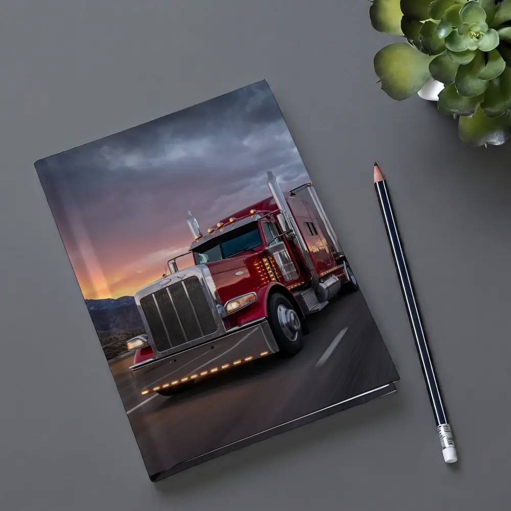 Red Peterbilt Semi Truck Stormy Sunset Highway – Notebooks
