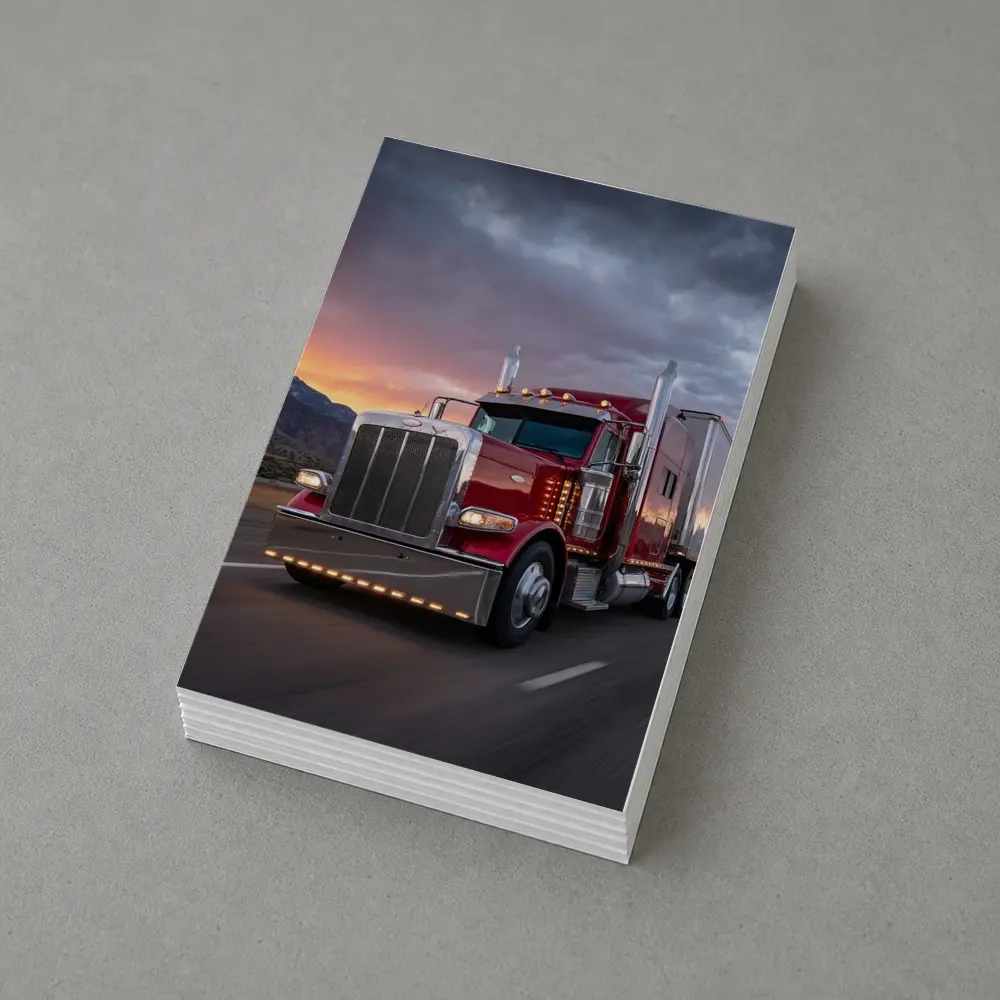Red Peterbilt Semi Truck Stormy Sunset Highway – Postcards