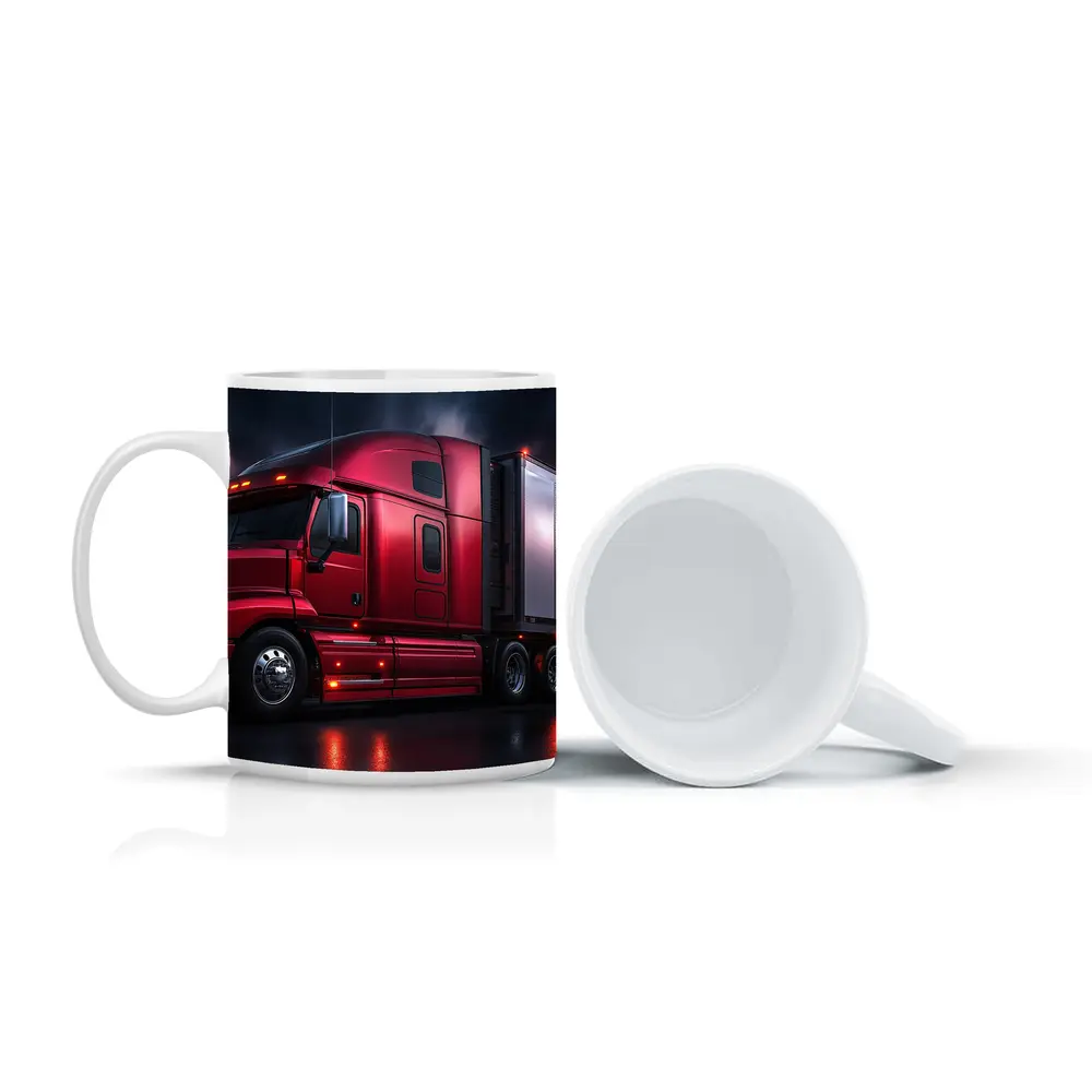 Red Semi Truck Dark Stormy Night Sky – Mugs