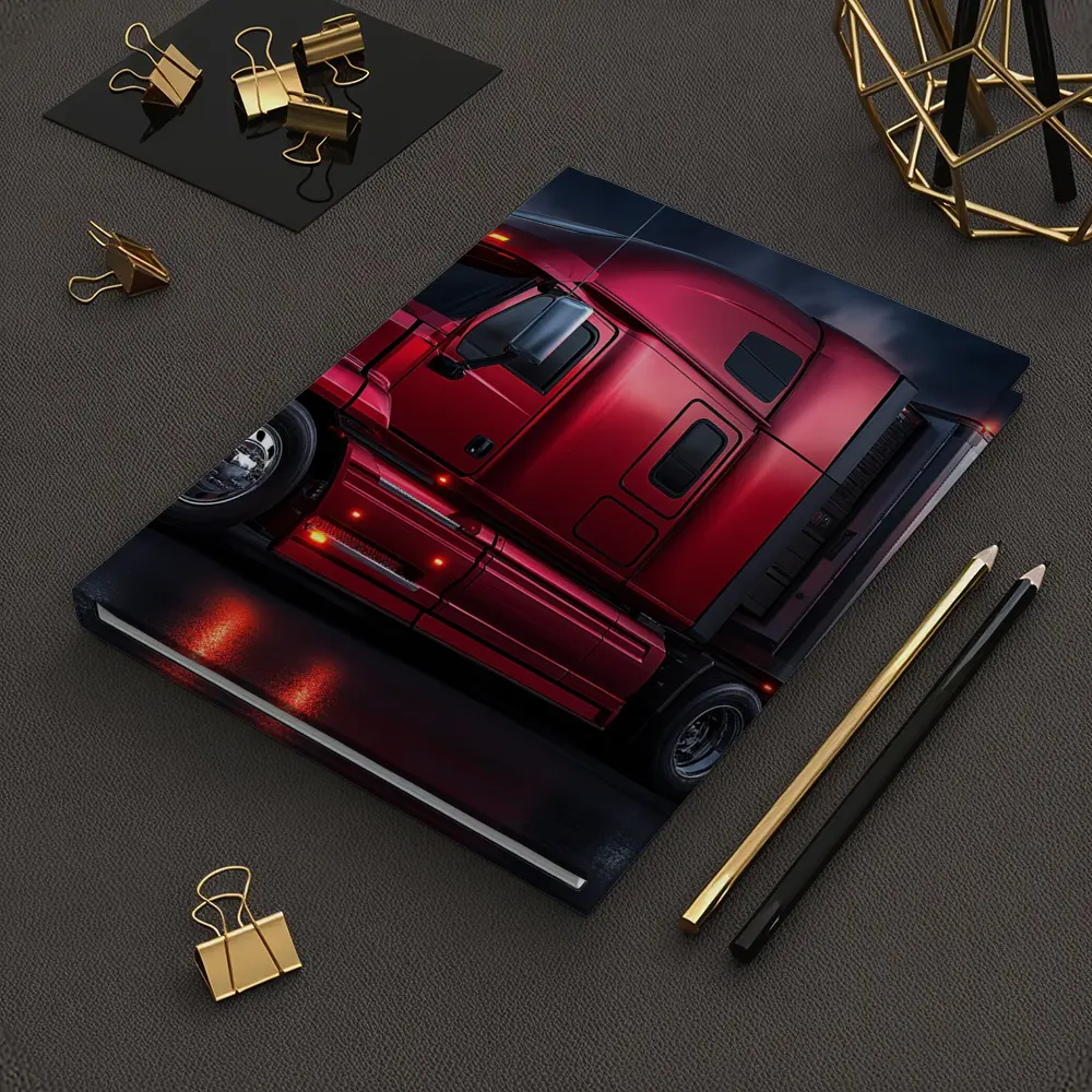 Red Semi Truck Dark Stormy Night Sky – Notebooks