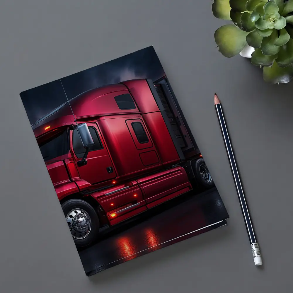 Red Semi Truck Dark Stormy Night Sky – Notebooks