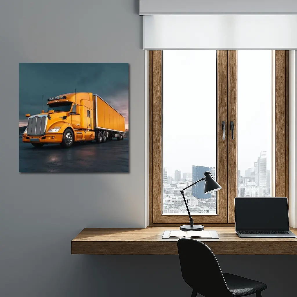 Yellow Semi Truck Dramatic Stormy Sky – Wall Art