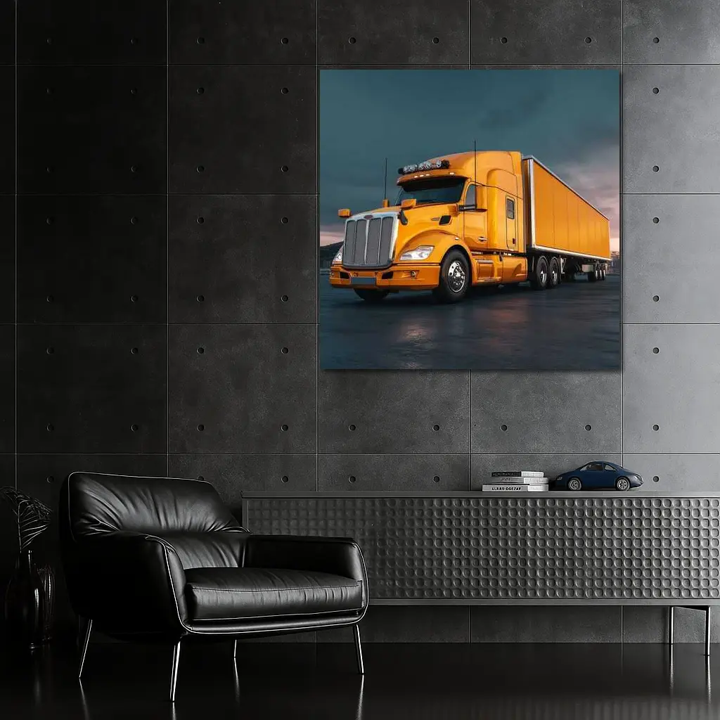 Yellow Semi Truck Dramatic Stormy Sky – Wall Art