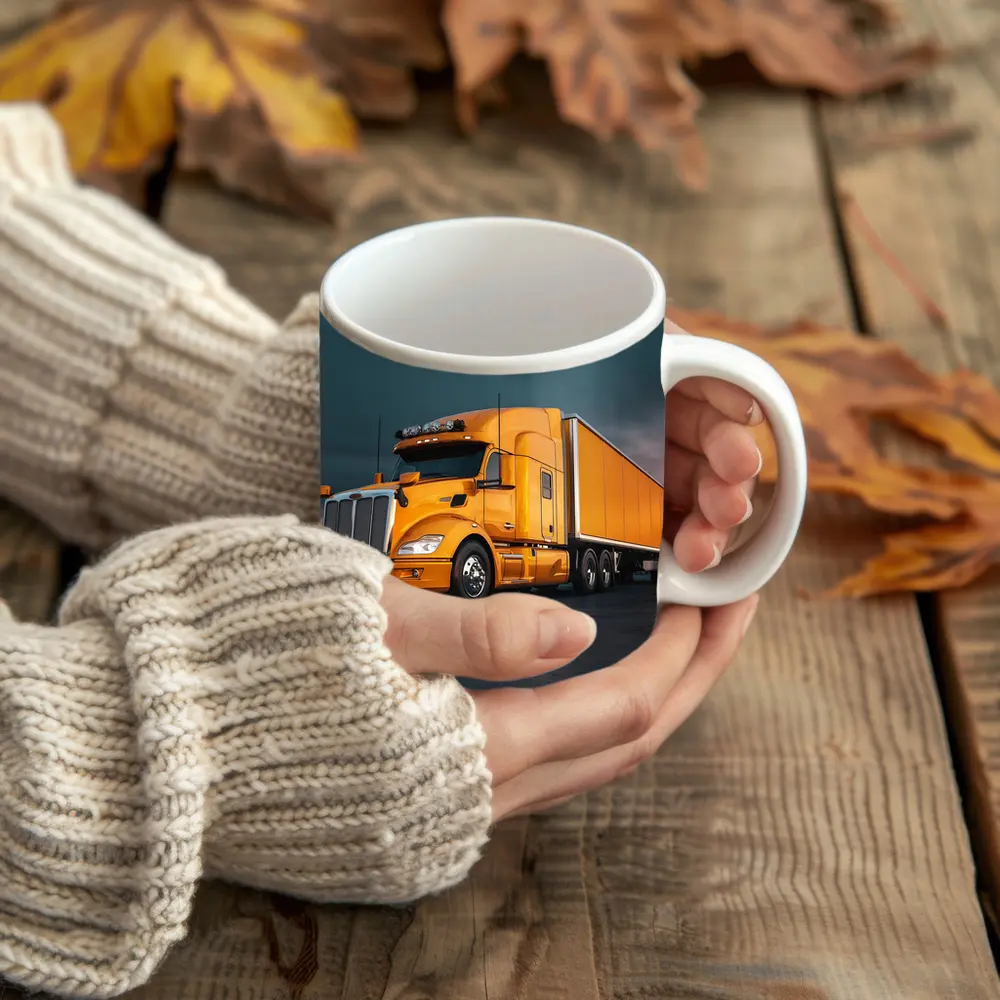 Yellow Semi Truck Dramatic Stormy Sky – Mugs
