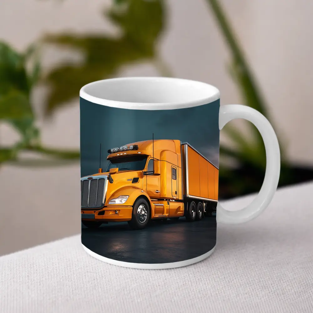 Yellow Semi Truck Dramatic Stormy Sky – Mugs