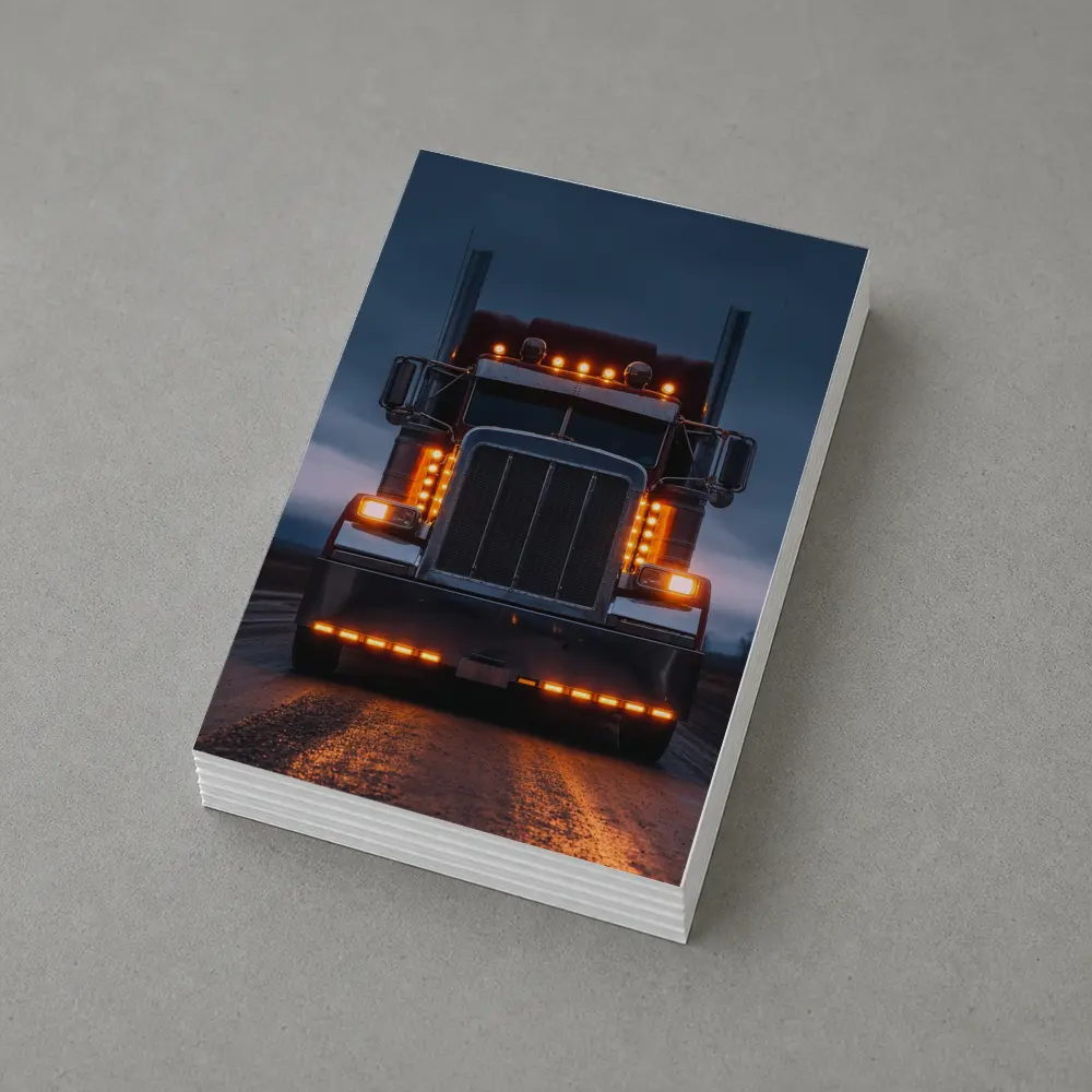 Semi Truck Glowing Lights Dark Stormy Road – Postcards